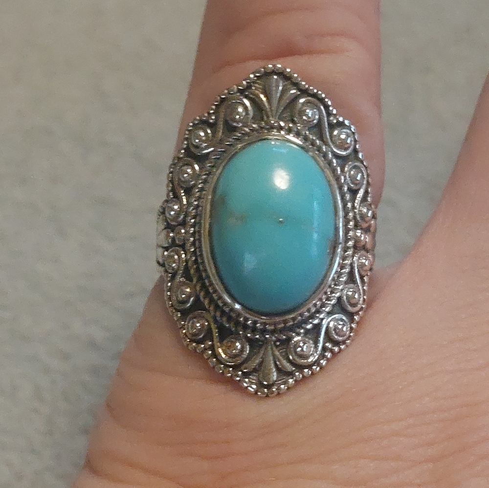 Vintage Style Silver Turquoise Statement Ring - Picture 6 of 7